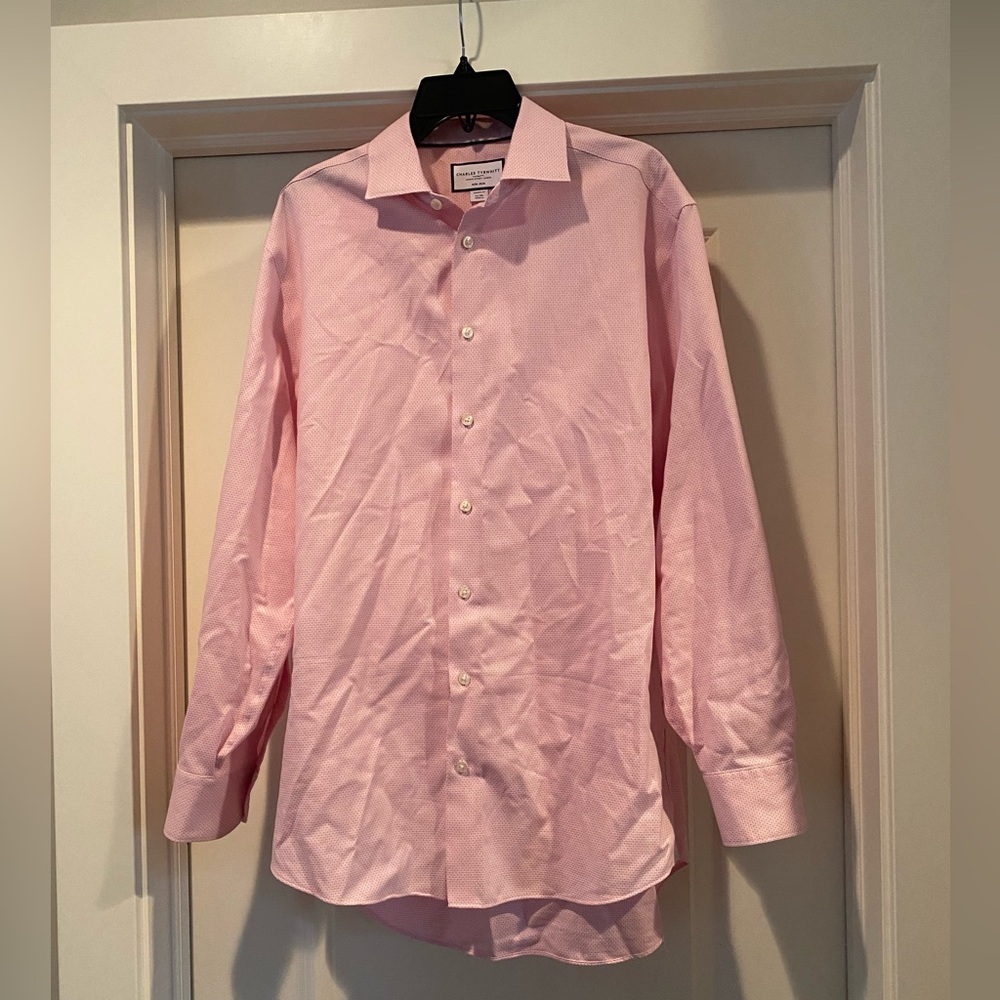 Mens‎ Charles Tyrwhitt Classic Fit Pink Patterned Dresss Shirt Size 16